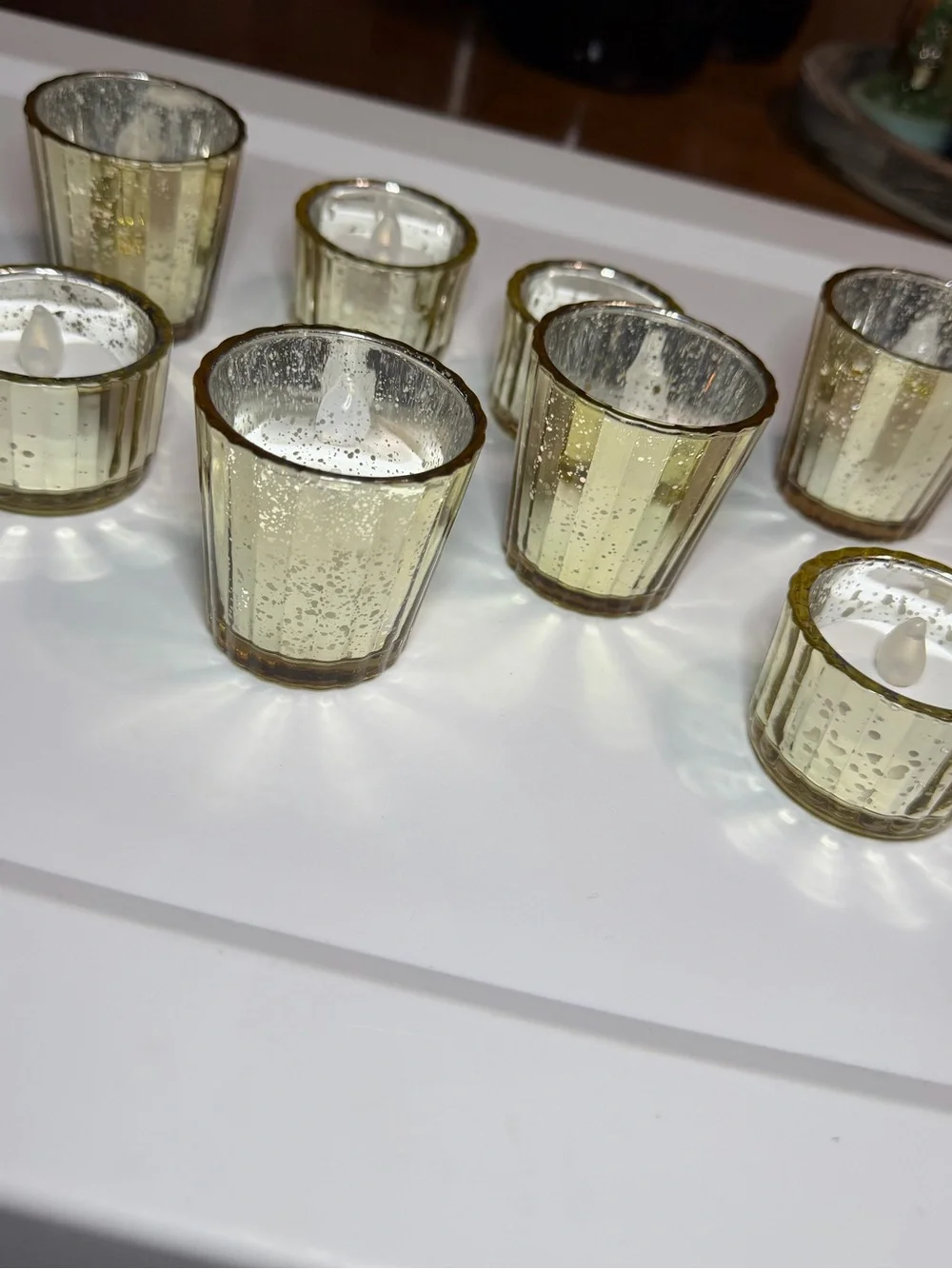 Decorative Gold Mercury Glass Votive Holders w/ LED candles - Set of 8